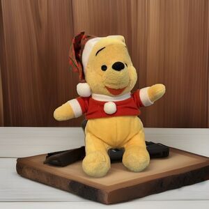 Disney Winnie the Pooh Christmas Santa Plush Red Plaid Hat Stuffed Animal Toy